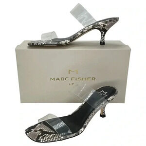 Marc Fisher Womens Heeled Sandals 7.5M Guadia2 Snake Print Clear Strap